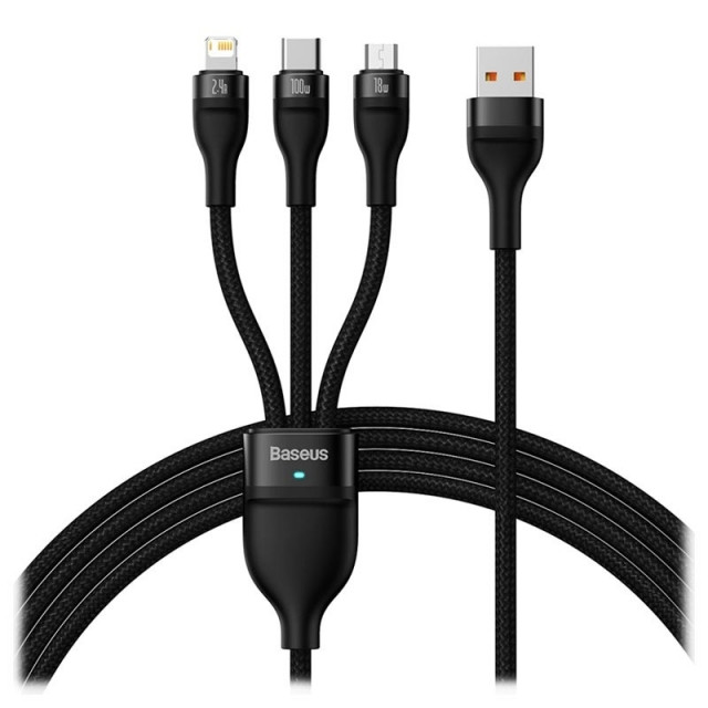 Кабель Baseus Flash Series Ⅱ One-for-three USB to M+L+C 100W 1.2m CASS030001