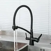 Змішувач для кухні під фільтр з гнучким виливом Gappo G4398-16 Чорний