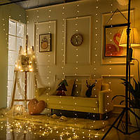 Новогодняя гирлянда-штора "Лучи росы" 3м*2м (золотистая) красивое праздничное освещение интерьера ZABI-12G
