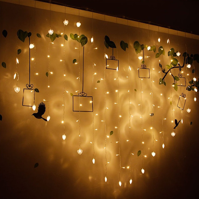 Світлодіодна гірлянда-штора "Серце" 2,5 м*1,5 м (золотиста) гарне святкове освітлення інтер'єру XR-4G house