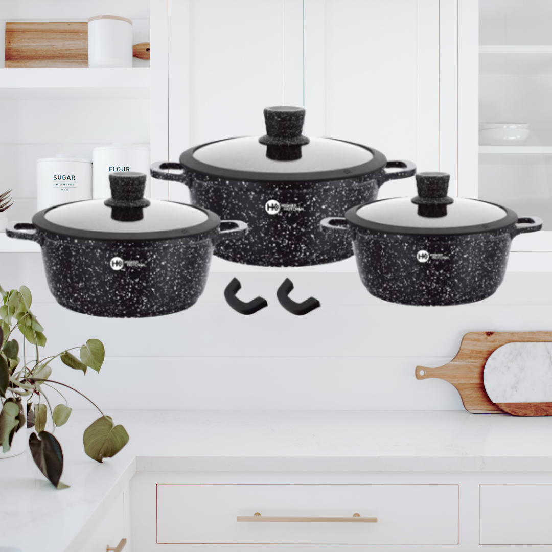 Набір каструль Higher kitchen із гранітним антипригарним покриттям із силіконовими кришками для всіх плит