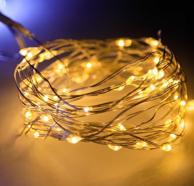 Новогодняя гирлянда "Роса" нить 10м (золото) красивое праздничное освещение интерьера 2RV106-G(005WW) cross - фото 2 - id-p2017491007