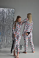 Піжама комбінезон попожама жіноча Котики новорічні тепла байкова (стегна 105-108 см) сіра розмір 50