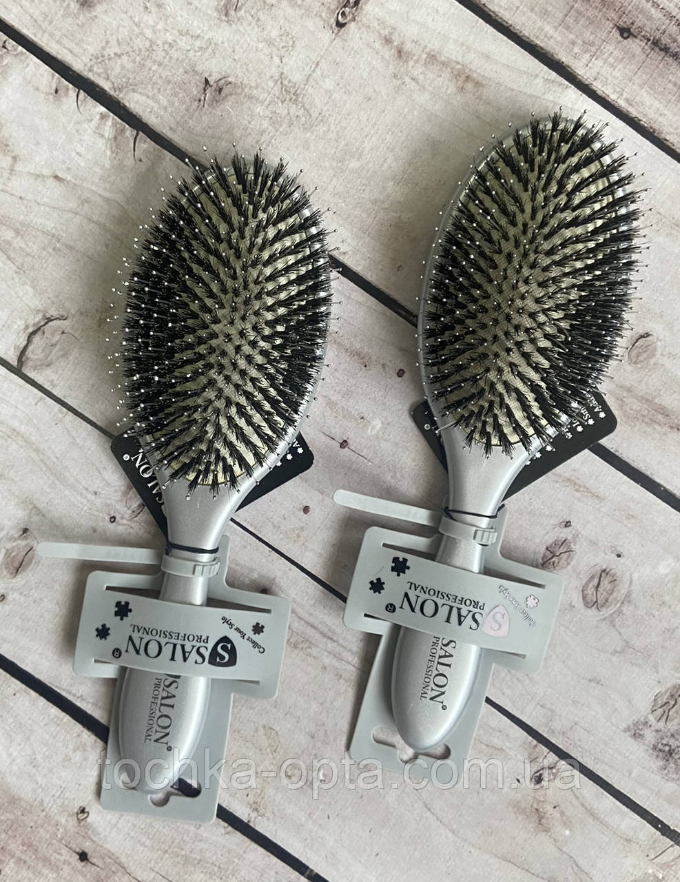 Масажна щітка SALON PROFESSIONAL металік із комбінованою щетиною SILVER, фото 1