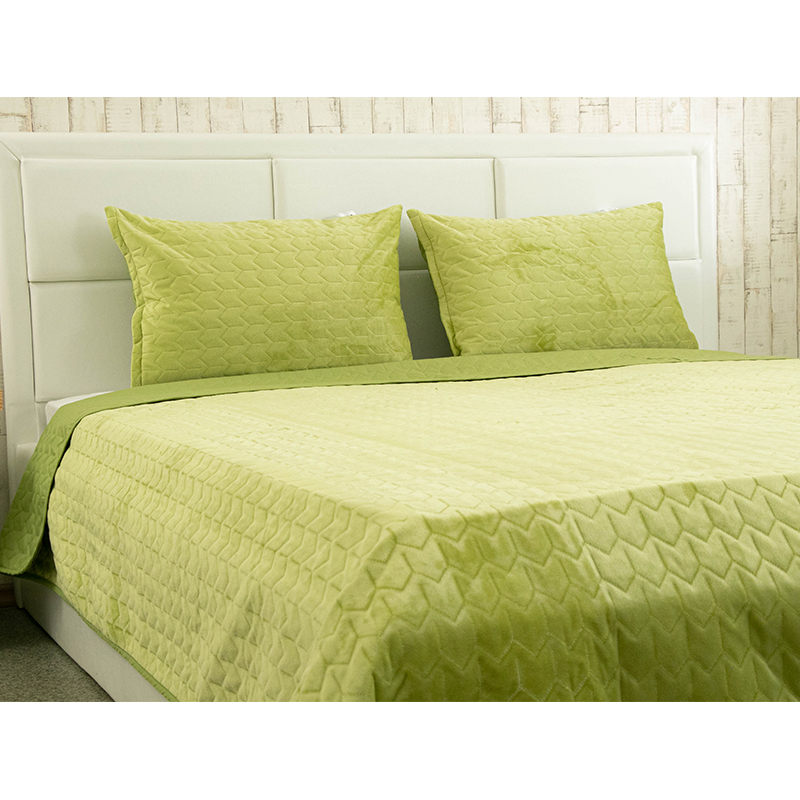 Покривало на двоспальне ліжко 180x220 стьобане дизайнерське, однотонні пледи мікрофібра Зелений, фото 1