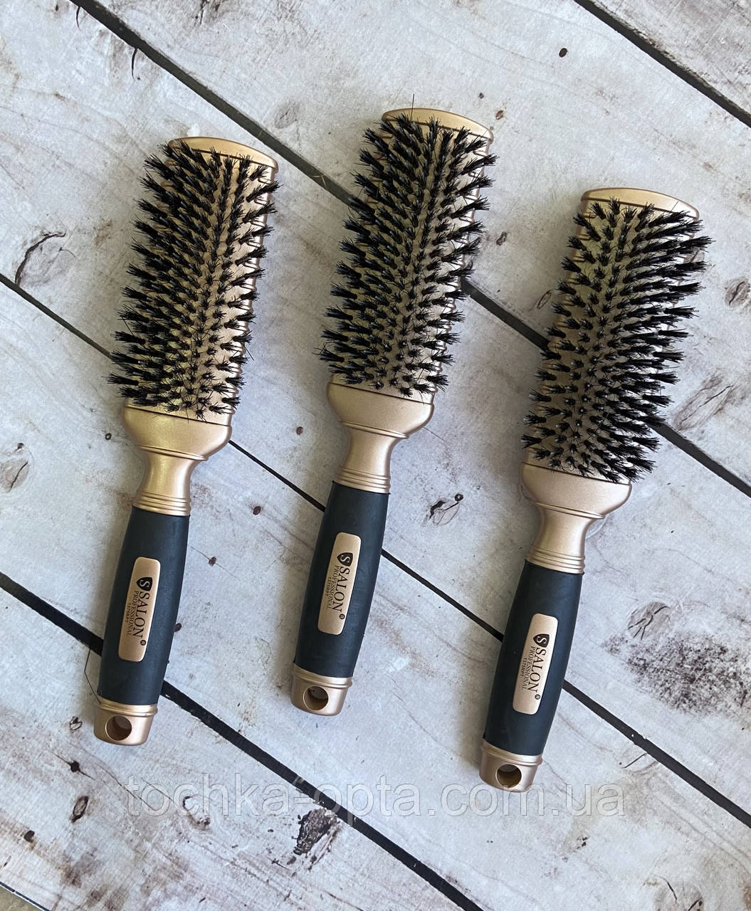 Масажна щітка SALON PROFESSIONAL зі щетиною для нарощеного волосся 1375RPT GOLD, фото 1