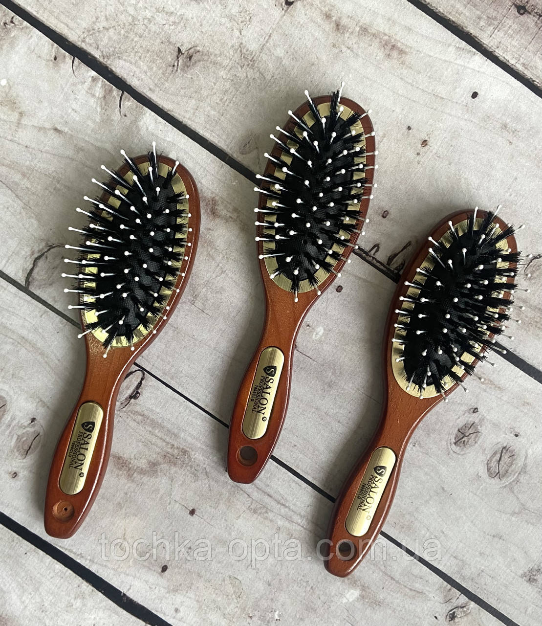 Масажна щітка для волосся SALON PROFESSIONAL дерев'яна зі щетиною 7696CLG