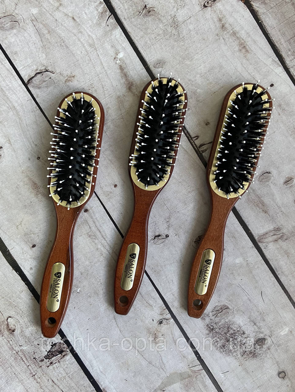 Масажна щітка для волосся SALON PROFESSIONAL дерев'яна зі щетиною 7698CLG, фото 1