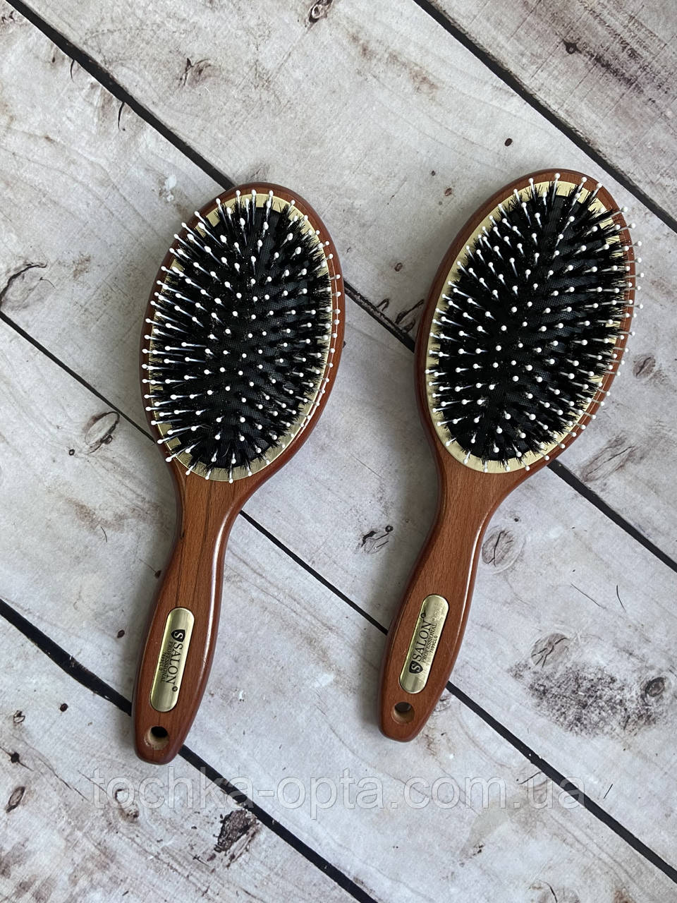 Масажна щітка для волосся SALON PROFESSIONAL дерев'яна зі щетиною велика 7699CLG, фото 1