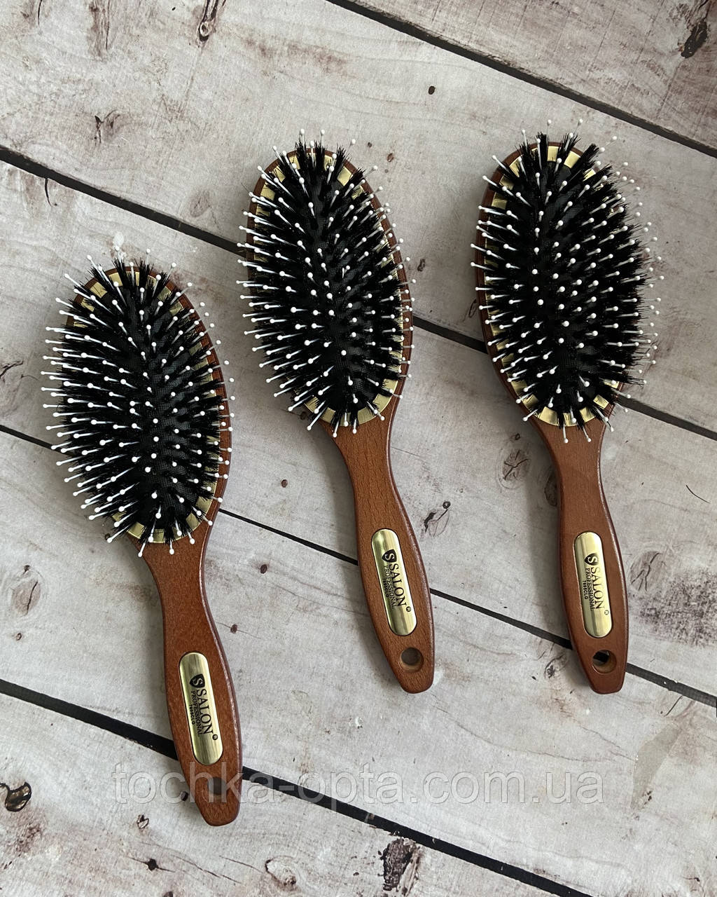 Масажна щітка для волосся SALON PROFESSIONAL дерево-щітина 7695CLG, фото 1