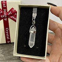 Натуральний камінь Гірський кришталь кулон кристал шестигранник на брелоку - подарунок хлопцю, дівчині в коробочці