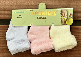 Набір теплих махрових шкарпеток для новонароджених розмір 6-8 (0-6 місяців) Turkiz textil Рожевий + Молочний + Білий