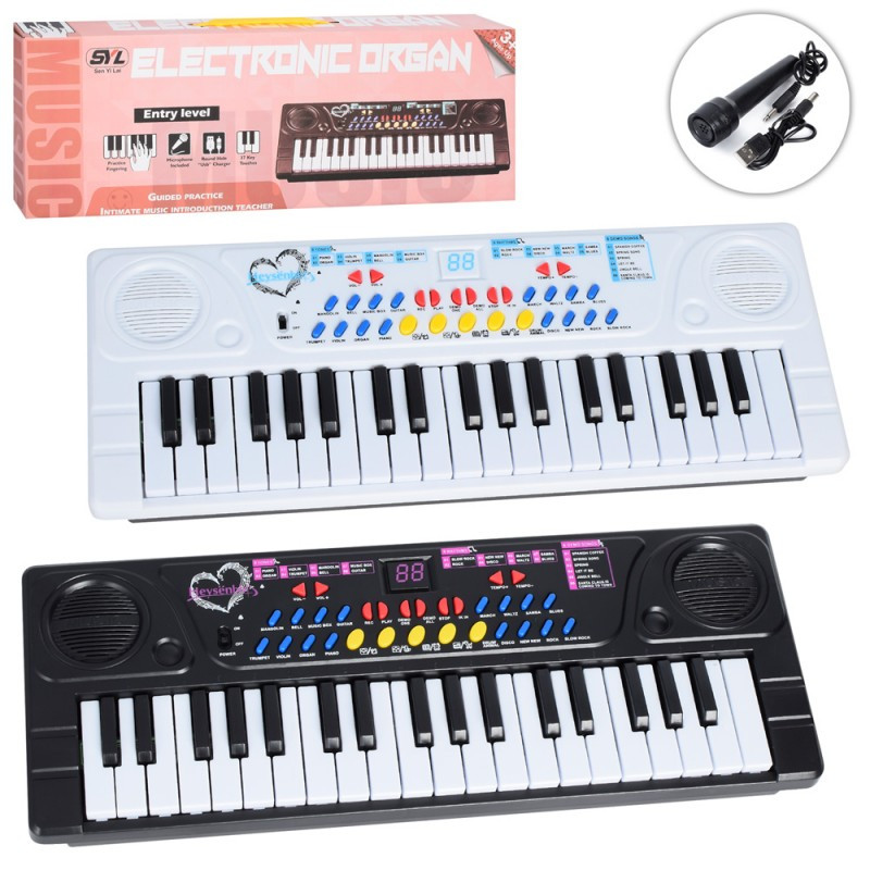 Синтезатор дитячий SYL-8201-B, 37 клавіш, мікрофон, музика, запис, USB-шнур/на батарейках, фото 1