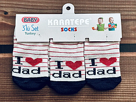 Набір бавовняних шкарпеток для новонароджених 0-6 місяців I love dad Turkiz textil Різні кольори