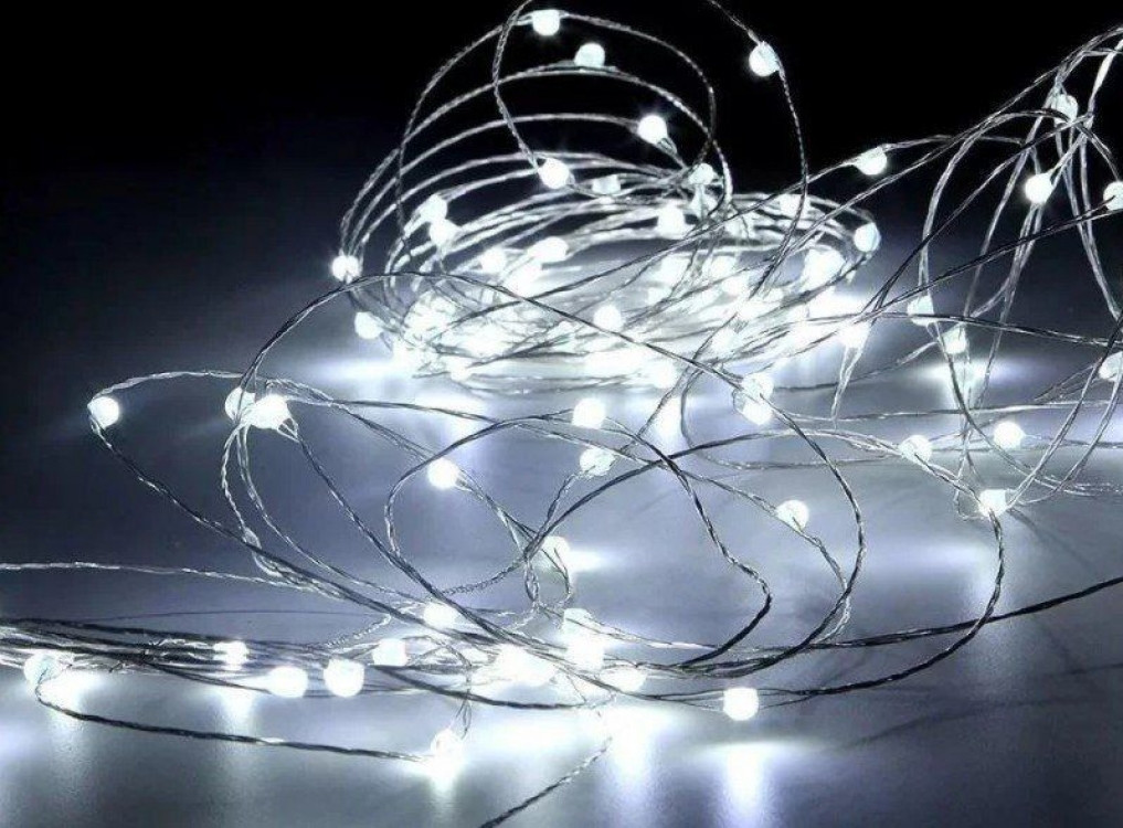 Гірлянда світлодіодна роса LED на батарейках та USB 20 м 200 LED White | Гірлянда на батарейках