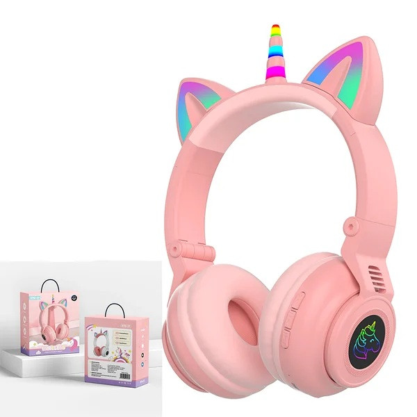 Бездротові навушники з котячими вушками Єдиноріг CAT STN-27 Bluetooth Рожевий, фото 1