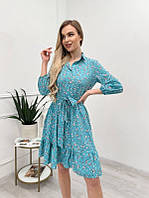Женское летнее платье Цветок с поясом софт-принт 42, 44, 46, 48 (Бирюза) "VILADI" от прямого поставщика