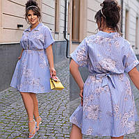 Платье-рубашка женское с принтом/коттон 46-48,50-52,54-56 (2 цв.) "LARA-2" от прямого поставщика