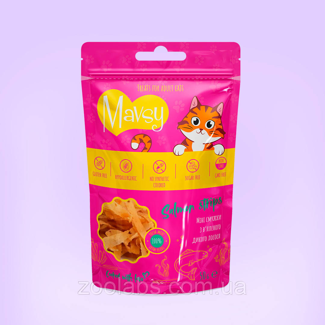 Ласощі Mavsy для котів з лососем | Mavsy Mini Salmon Strips 50 грам