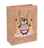 Новорічний пакет "Пінгвінчик" 31*42*12 см., ламінований картон, колір крафт