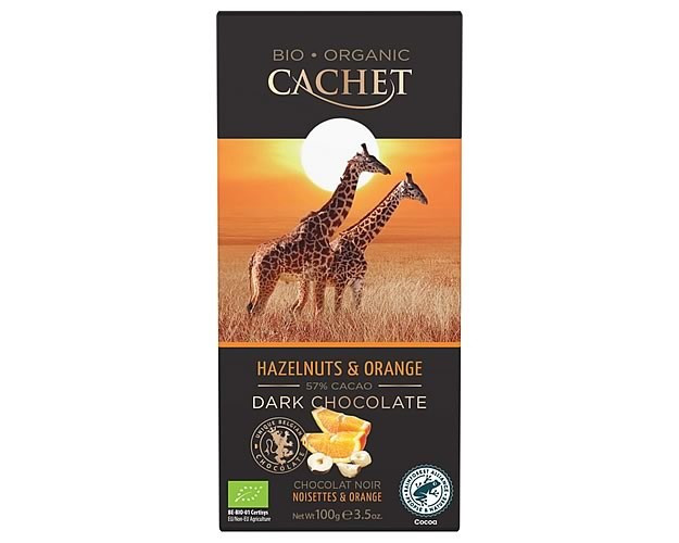Шоколад Чорний Кашет Фундук Апельсин Cachet Dark Chocolate Hazelnuts Orange 57% Какао 100 г Бельгія, фото 1