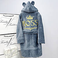 Дитячий махровий халат з вишивкою "Ведмедик Boss"