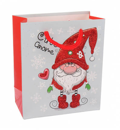 Новорічний пакет "Cute gnome" 26*32*10 см., ламінований картон, фото 1