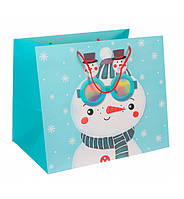 Новогодний пакет "Снеговик в очках" 31*37*26 см., ламинированный картон
