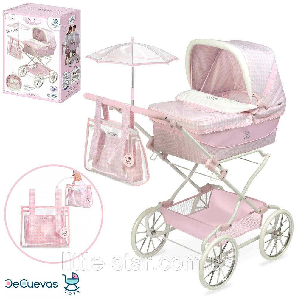 Коляска для ляльки DeCuevas 82046, сумка, парасолька, складена, ручка 90 см