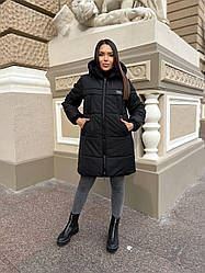 Тёплое зимнее женское пальто куртка с капюшоном чёрная 42-44 46-48 50-52 54-56