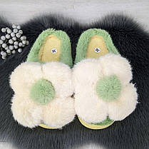 Тапочки жіночі хутряні з великою ромашкою м'ятні 4315, фото 3