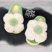 Тапочки жіночі хутряні з великою ромашкою м'ятні 4315, фото 5