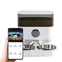 Годівниця з відеокамерою для котів та собак автоматична Pet Life DU5L-VH WiFi 5,0л. з двома тарілками Біла