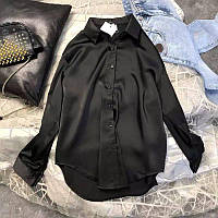 Женская классическая рубашка черного цвета из приятного шелка Армани
