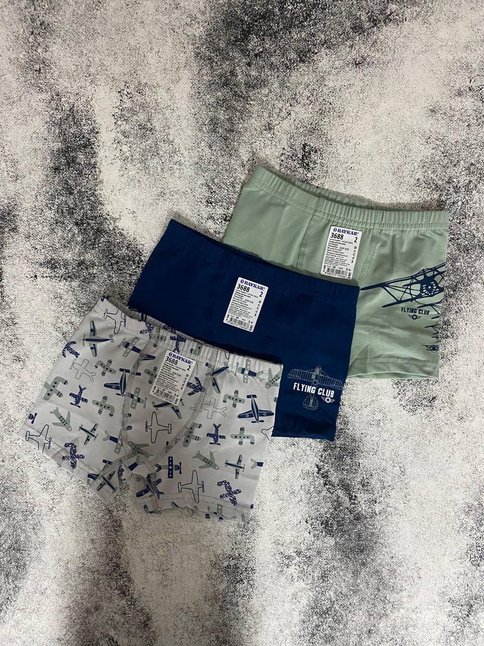 

Боксеры для мальчиков Baykar размер (размер 2, 3, 4 ,5) арт. 3788 самолеты зеленый, синий, серый 3-122-128