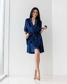 Ніжний велюровий жіночий комплект халат+сорочка "Калантія"-розмір: S,M,L