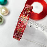 Стрічка атласна 1.2 см "Merry Christmas" червона зі снігом, фото 4