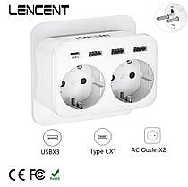 Мережевий фільтр розгалужувач LENCENT з двома розетками + 3 USB 1TYPE-C, фото 3