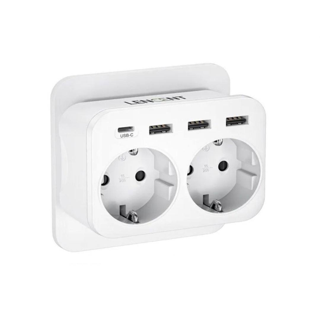Мережевий фільтр розгалужувач LENCENT з двома розетками + 3 USB 1TYPE-C