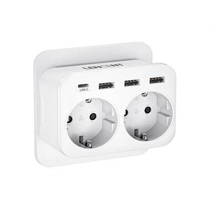 Мережевий фільтр розгалужувач LENCENT з двома розетками + 3 USB 1TYPE-C, фото 1