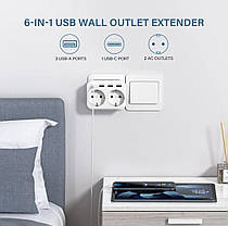 Мережевий фільтр розгалужувач LENCENT з двома розетками + 3 USB 1TYPE-C, фото 5