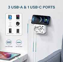 Мережевий фільтр розгалужувач LENCENT з двома розетками + 3 USB 1TYPE-C, фото 6