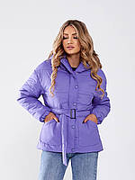 Куртка демісезона жіноча на поясі батал арт. 332 колір бузковий/ бузок