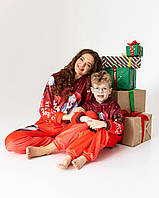 Детская пижама из плюш велюра кигуруми Дед Мороз Детский теплый костюм кигуруми