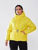 Куртка женская демисезонная на поясе батал арт. 332 цвет желтый