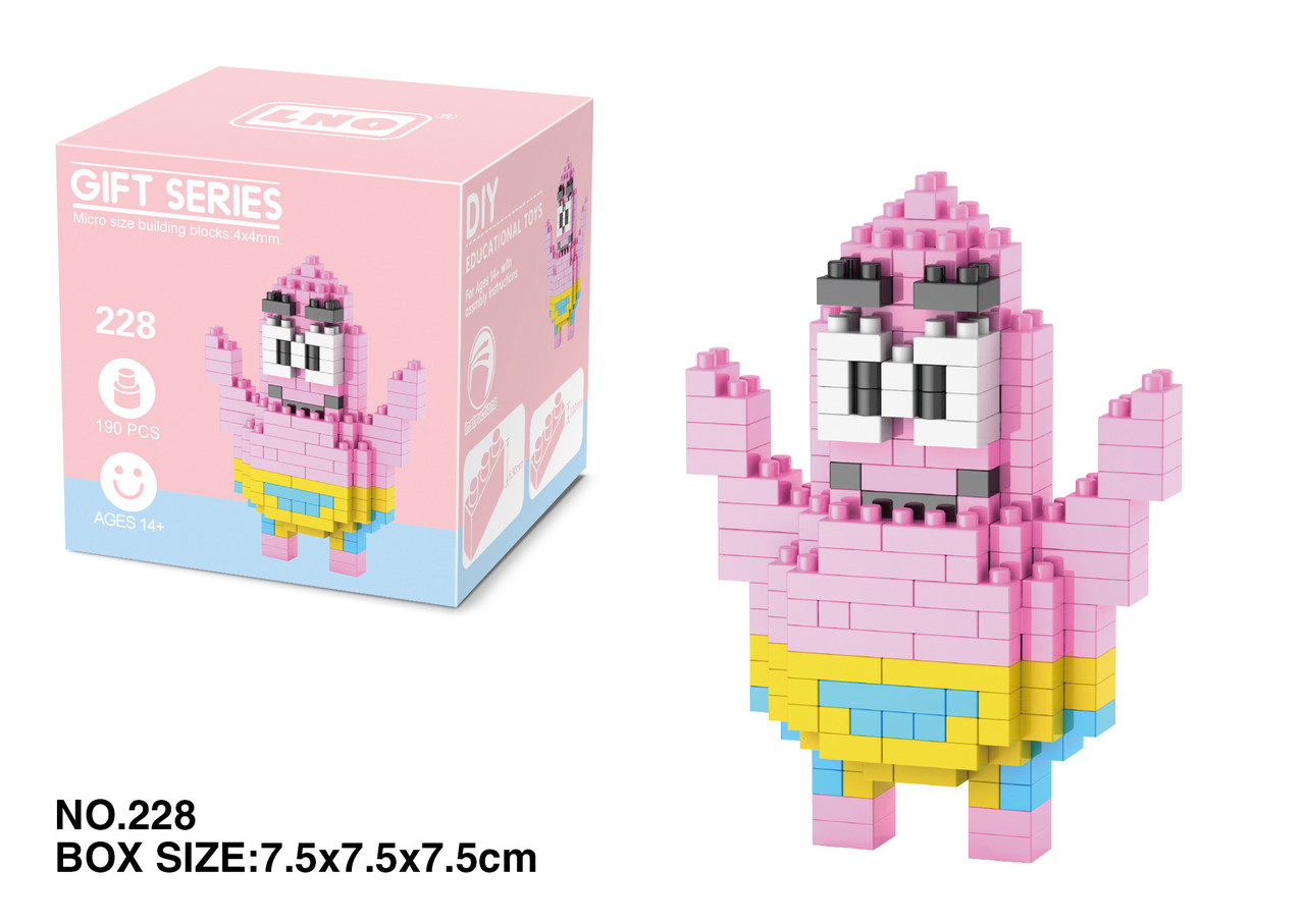 Міні Конструктор морська зірка Патрік на 190 деталей (7.5х7.5) Спанч Боб квадратні штани., фото 1