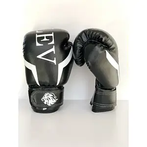 Боксерські рукавички LEV SPORT 12 oz шкірзам, манжета 5 см чорні