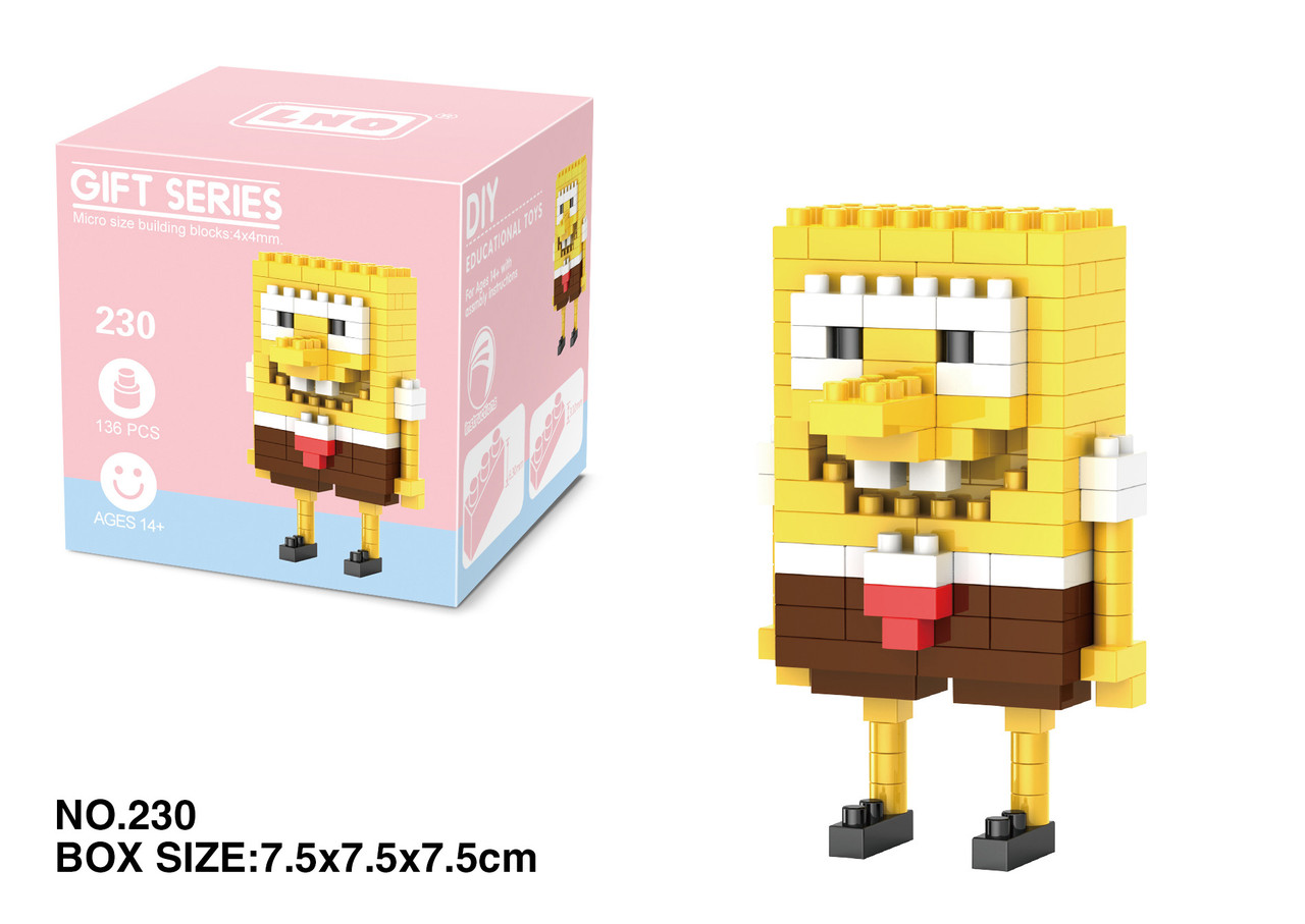 Міні конструктор Губка Боб на 136 деталей (7.5*7.5) Спанч Боб квадратні штани., фото 1