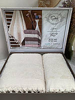 Подарочный набор полотенец для ванной Sikel Lilyum Penye Beige 50x90см + 70x140см
