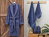 Подарочный набор полотенец с халатом Sikel Penye Blue